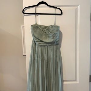 J Crew Strapless Green Silk Chiffon Dress
